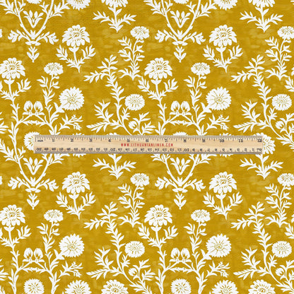 100% LINEN Fabric UPHOLSTERY 12oz - Mustard floral on linen - Modern vintage Grandmillenial  upholstery 2223