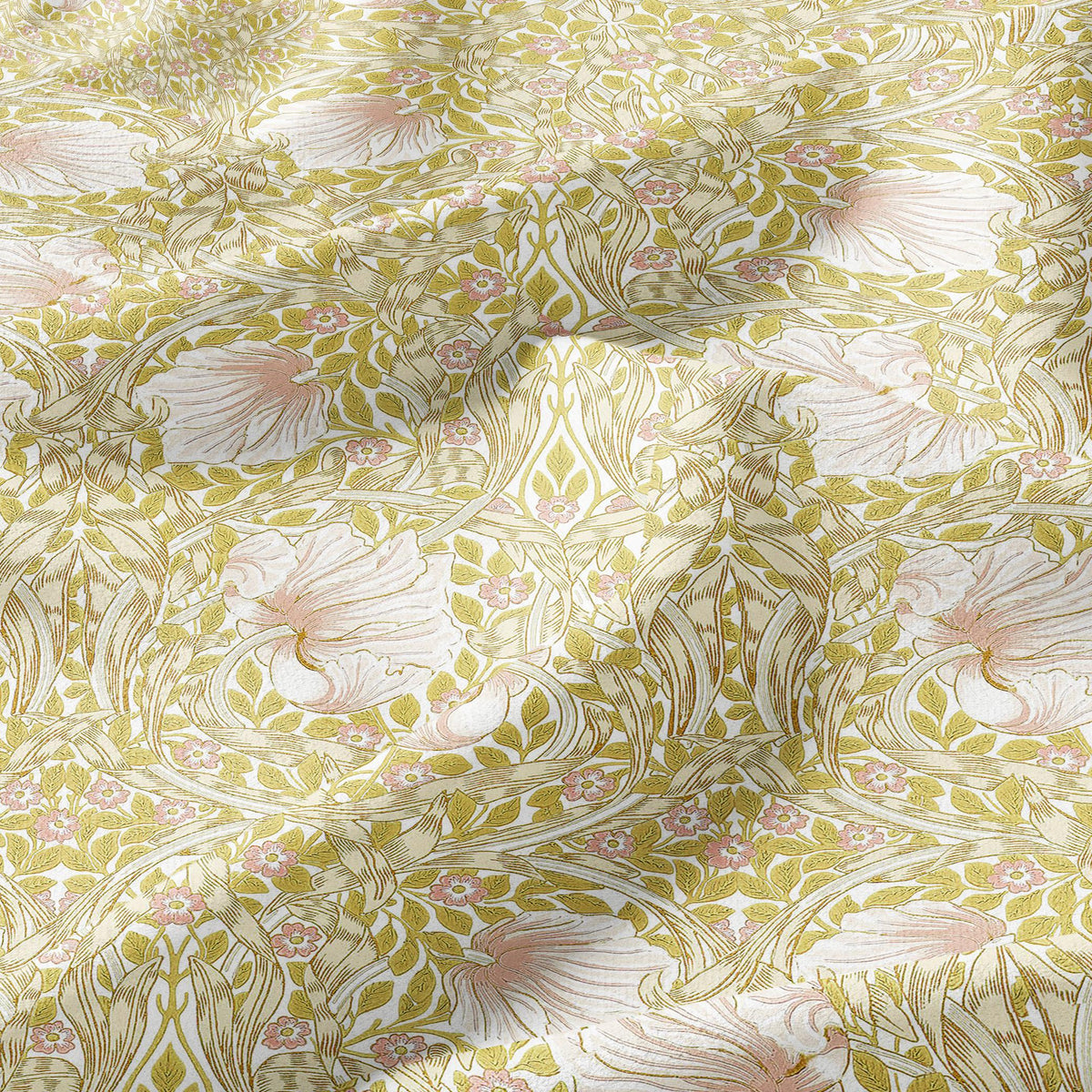 100% LINEN fabric - William Morris Pimpernel yellow pink - British Victorian Art Craft flax - sewing home decor or clothing 3837