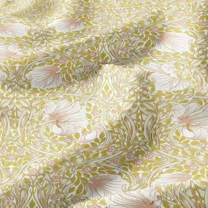100% LINEN fabric - William Morris Pimpernel yellow pink - British Victorian Art Craft flax - sewing home decor or clothing 3837