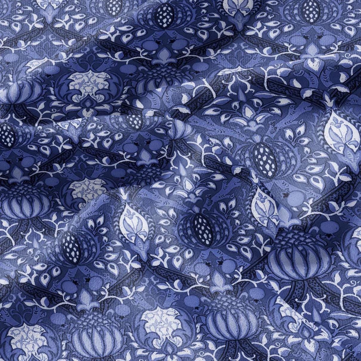 100% LINEN Fabric William Morris Granada blue print - British linen floral upholstery home textile Victorian fabrics 3234