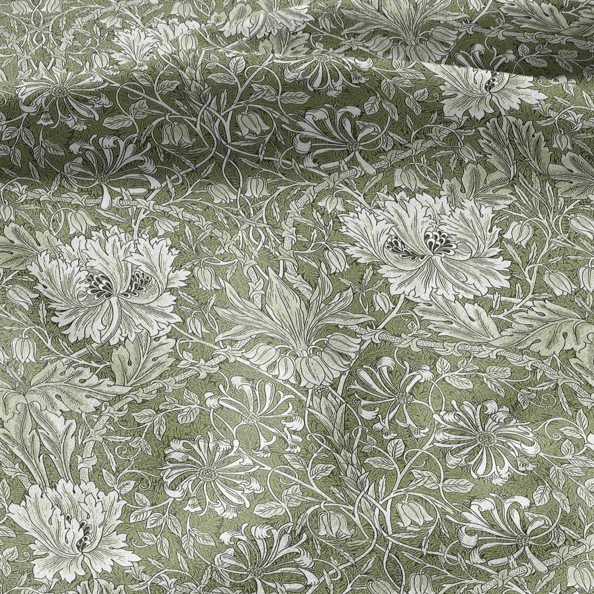 100% linen fabric William Morris Honeysuckle green print - Victorian Art crafts - Historical pattern fabric upholstery dress making 3273