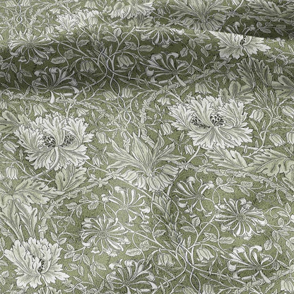 100% linen fabric William Morris Honeysuckle green print - Victorian Art crafts - Historical pattern fabric upholstery dress making 3273