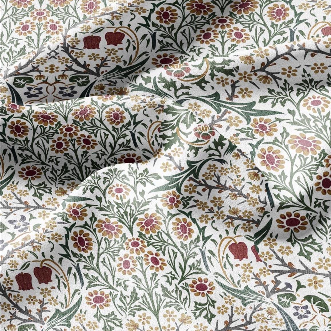 William Morris Blackthorn 100% LINEN Fabric - British linen floral upholstery home textile Victorian fabrics blue green 3179