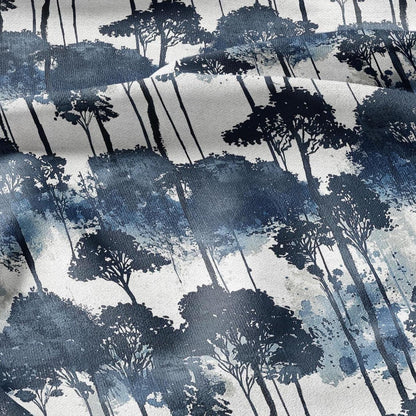 100% LINEN Fabric indigo blue forest linen - tree print fabric for upholstery home decor dress making 2401