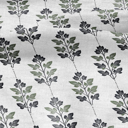 100% LINEN Fabric Leaves stripe print - Mid-century modern botanical stripe upholstery home textile artisan green white 2743