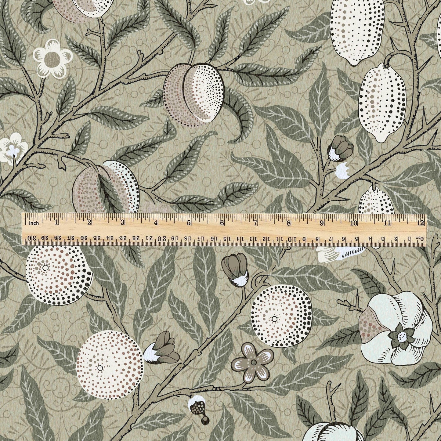 William Morris Fruits 100% LINEN Fabric - British linen floral upholstery - lemon Pomegranate home textile Victorian fabrics khaki 3191
