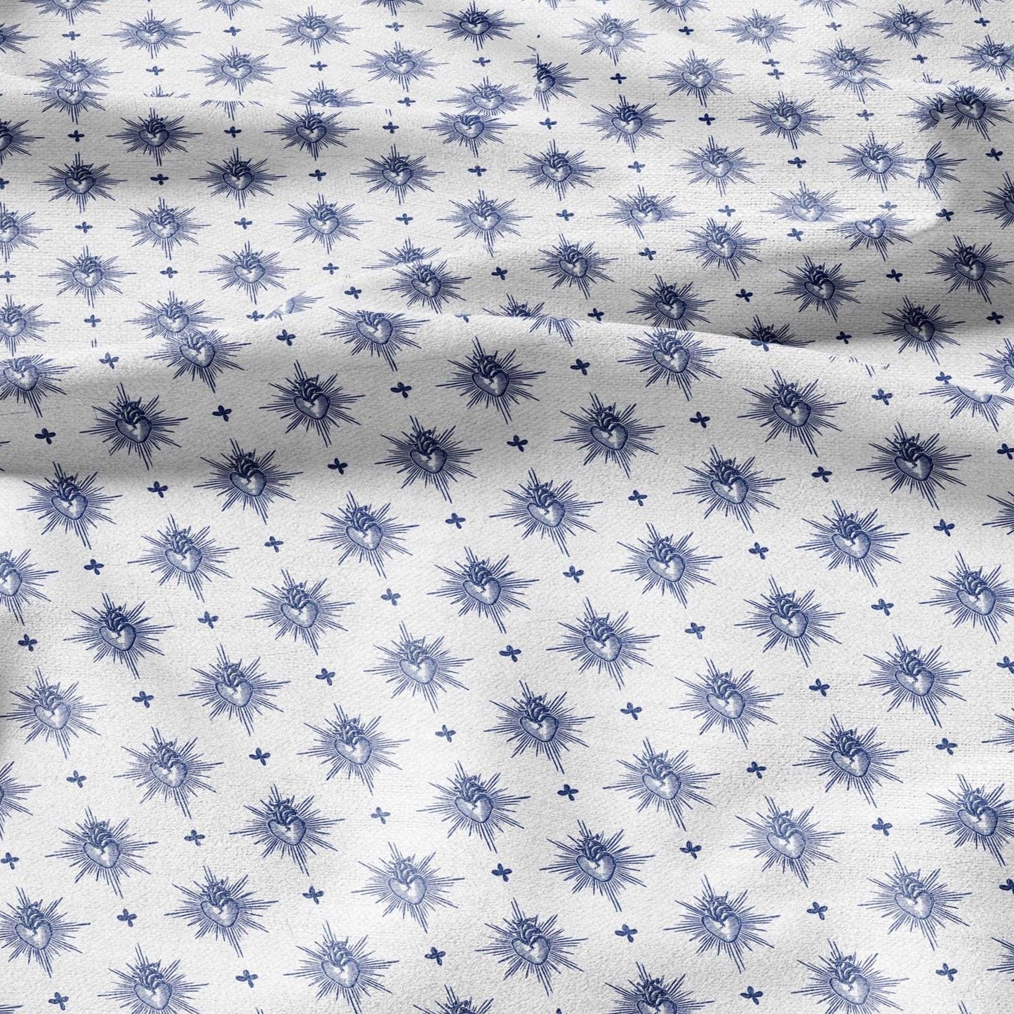 100% LINEN Fabric Sacred heart linen -blue white fabric for upholstery home decor dress making 3006