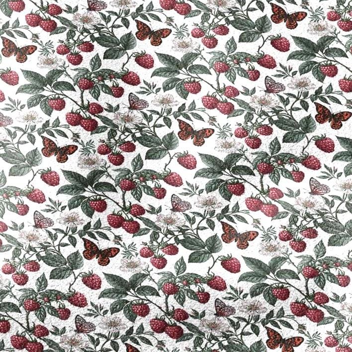 100% LINEN Fabric with raspberry field print -  - linen fabric upholstery home decor dressmaking 3729