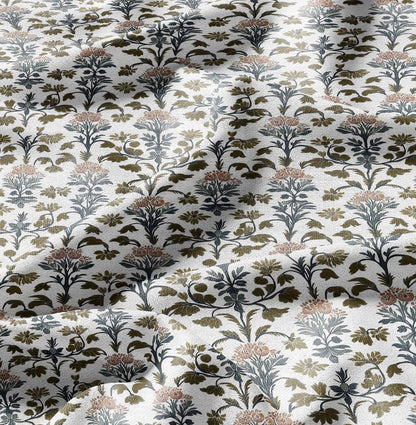 100% LINEN Fabric block print - linen fabric with blue red khaki white floral print - heavy linen fabric for upholstery home decor