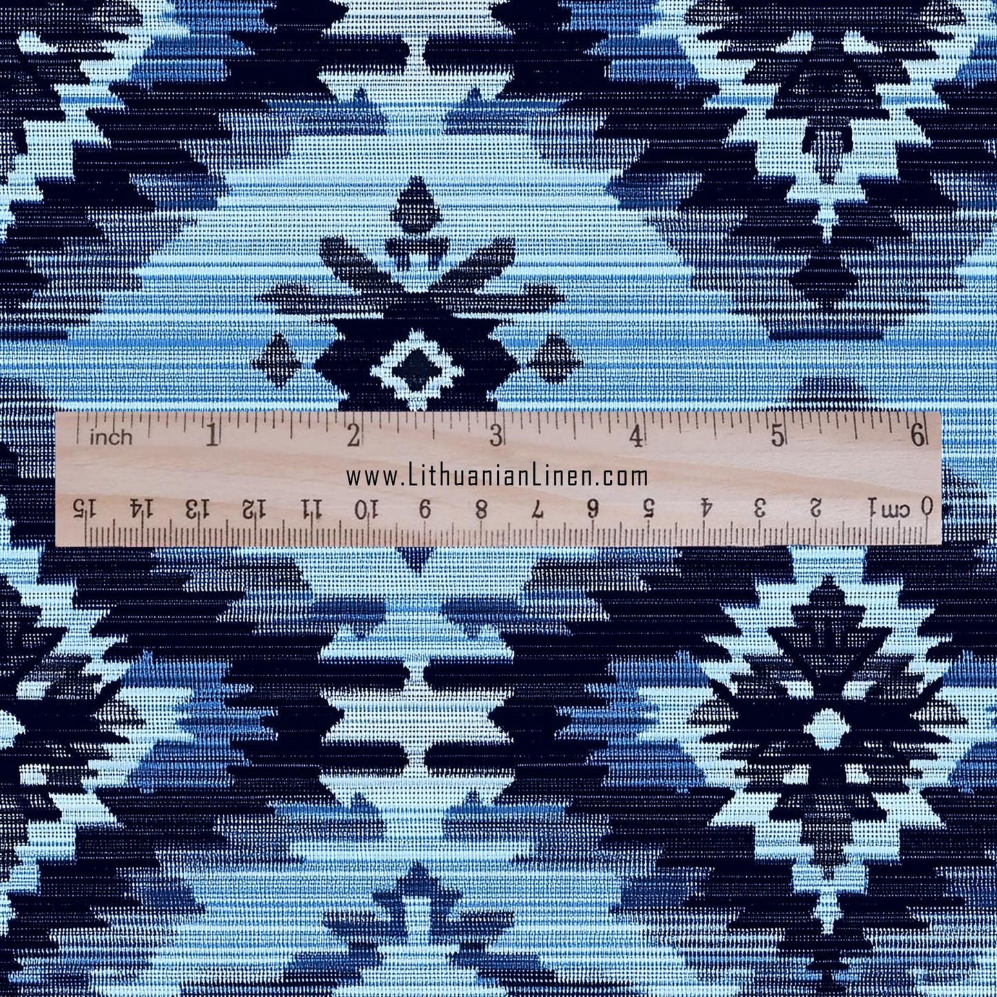 100% LINEN Fabric Ikat blue print - Modern vintage floral for upholstery dressmaking curtains home textile 2367