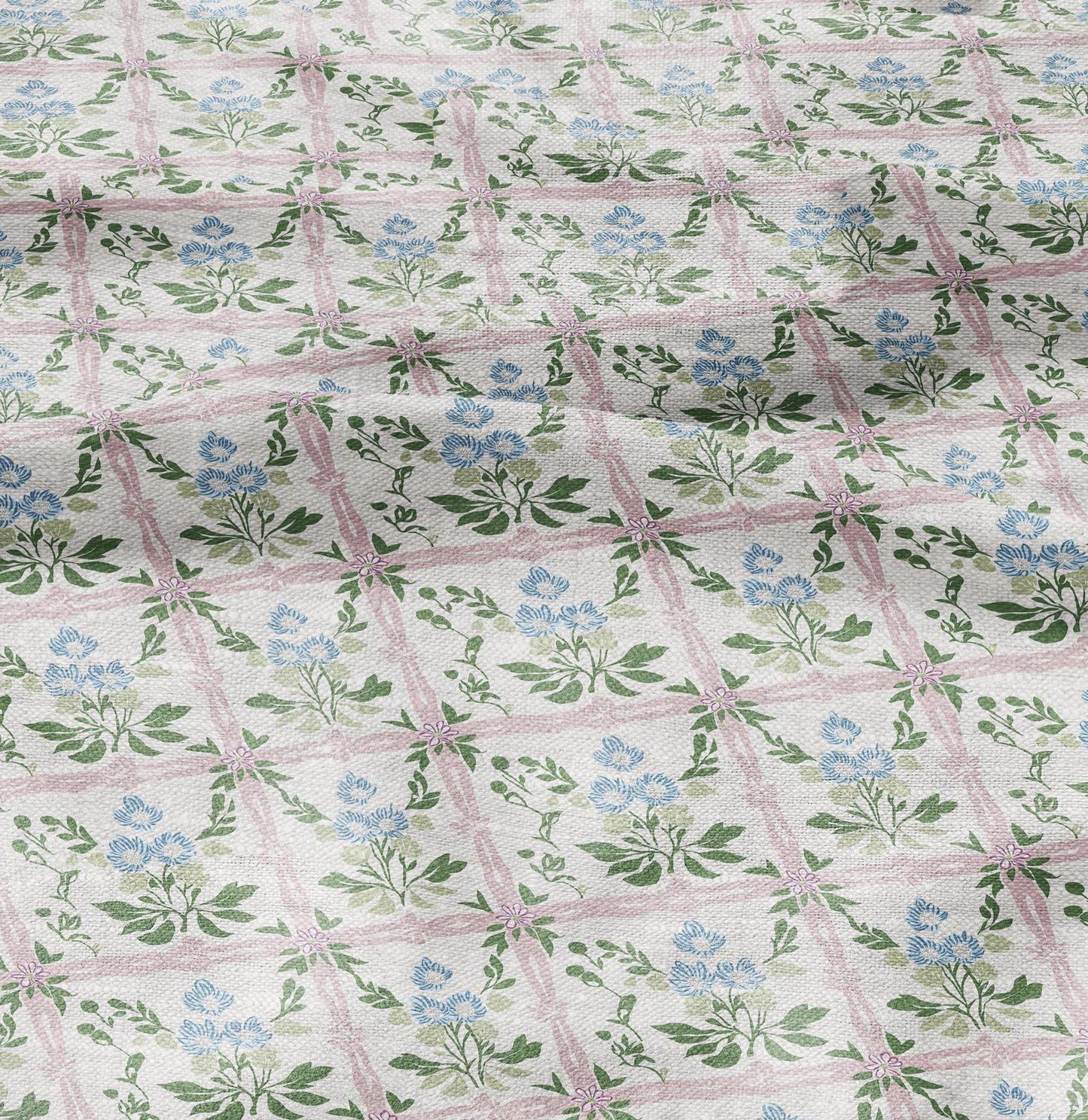 100% LINEN Fabric block green blue pink on white - linen fabric with botanical print - linen fabric for upholstery home decor dress making
