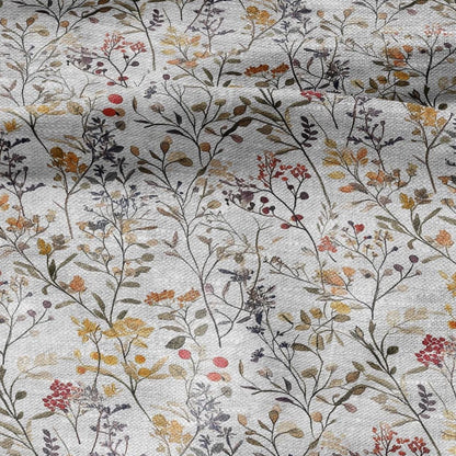 100% LINEN Fabric meadow flower print - floral yellow brown gray print on oatmeal linen for home decor sewing dress clothing 2352
