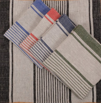 French Natural Linen Fabric with Grey Stripes , 100% linen Classic Textile for Home Decor and Crafts, Not Softened Heavyweight Linen Fabric.