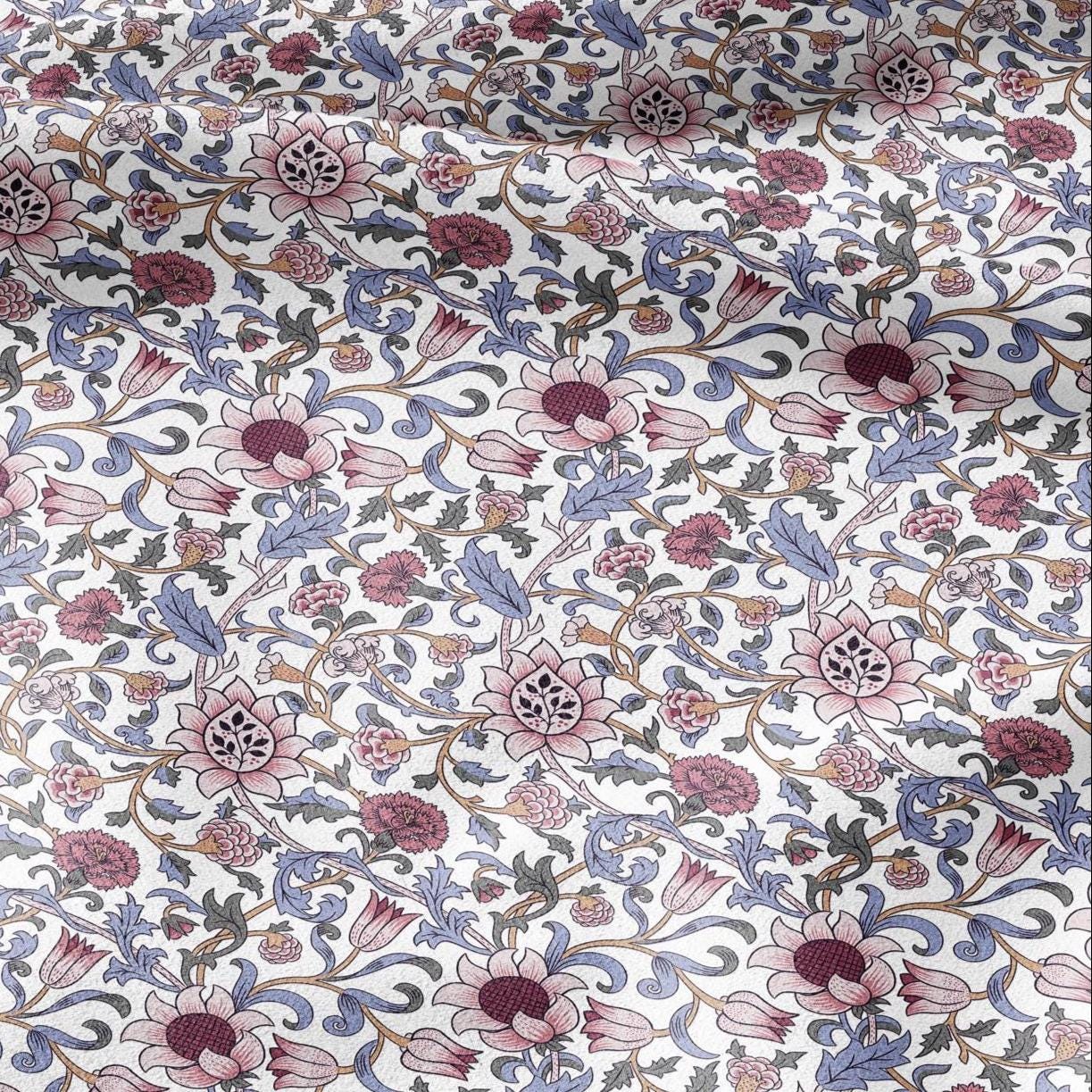 100% linen fabric William Morris Evenlode print - Victorian Art crafts blossom - Historical pattern fabric upholstery dress making 2529W