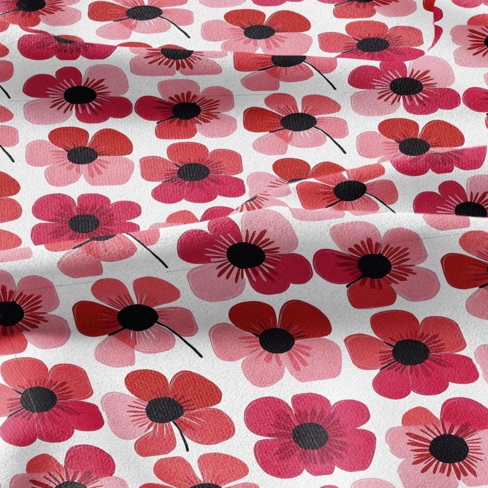 100% LINEN Fabric Red poppy floral print - retro block print flower - for upholstery home decor - medium for dress making 2145