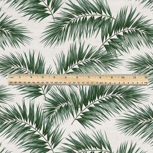 100% linen fabric Palm leaves decorative green print - Vintage floral botanical - Historical pattern fabric upholstery dress making 3754