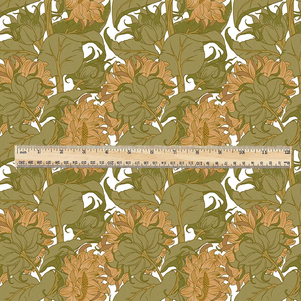 100% linen fabric - Sunflowers by Voysey- The Cestrefeld - Victorian Art crafts - Historical pattern home decor dress making 3614