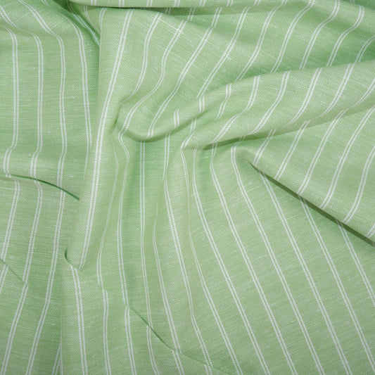 Premium Linen striped Fabric in pale green | Medium weight multicolor stripes Padua pinstripe for clothing home textile