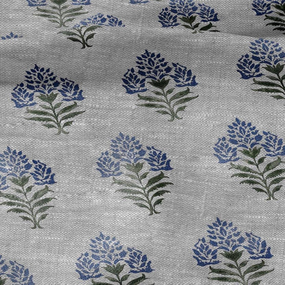 100% LINEN Fabric  Block print Parijat flower - oatmeal linen fabric with floral print - heavy for home decor clothing 2755