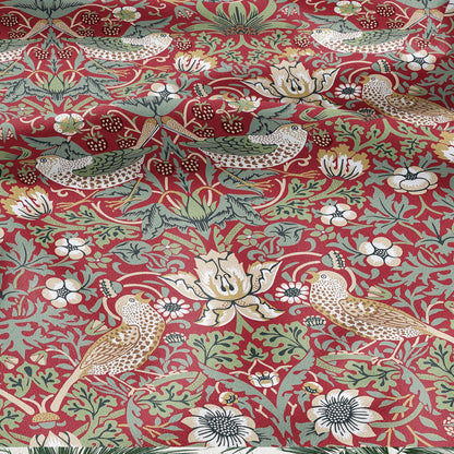 100% LINEN fabric - William Morris Strawberry thief red - British Victorian Art Craft flax - sewing home decor or clothing 3862