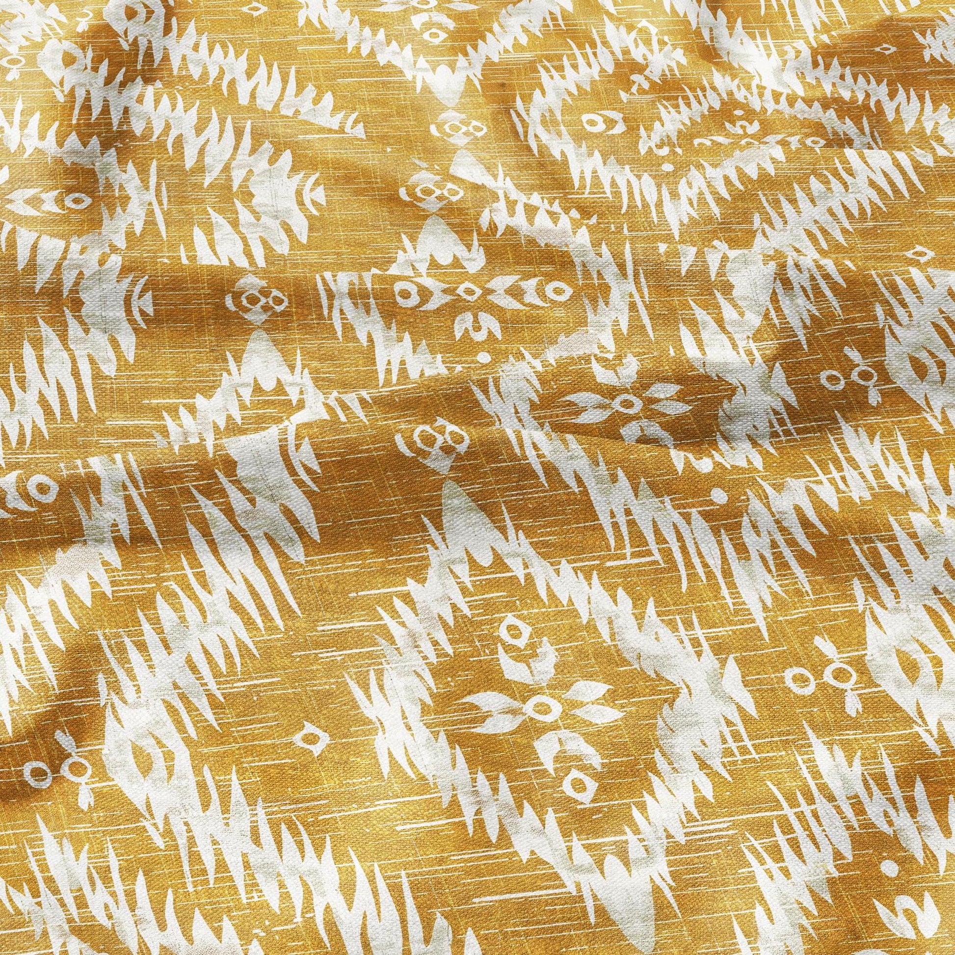 100% LINEN Fabric Abstract Ikat mustard - western traditional yellow print on linen - abstract contemporary fabric dressmaking upholstery