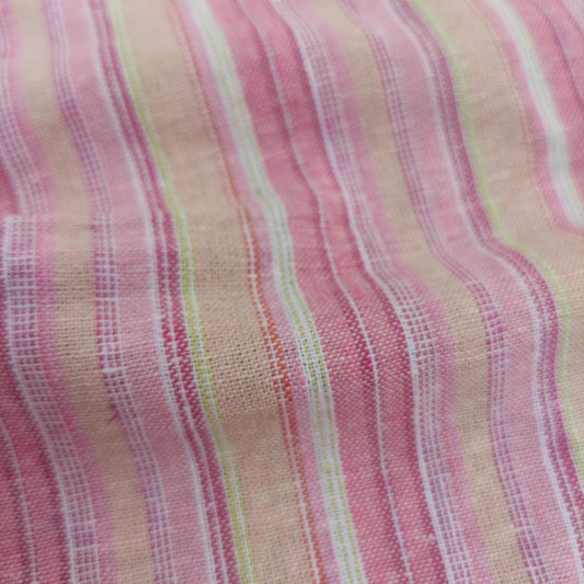 Premium Linen Santorini striped Fabric in red pink white | Medium weight multicolor stripes in red T138