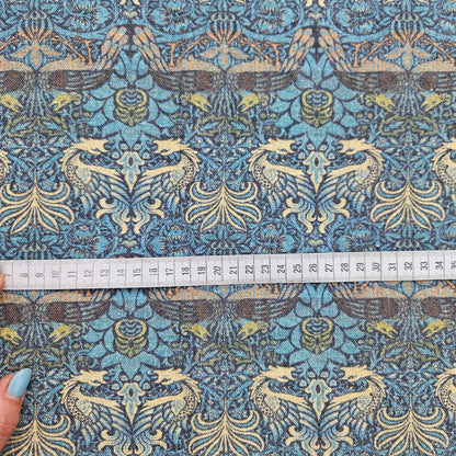 William Morris Dragon and peacock print on  100% LINEN, Victorian Art and crafts linen Fabric, Linen fabric botanical Historical pattern