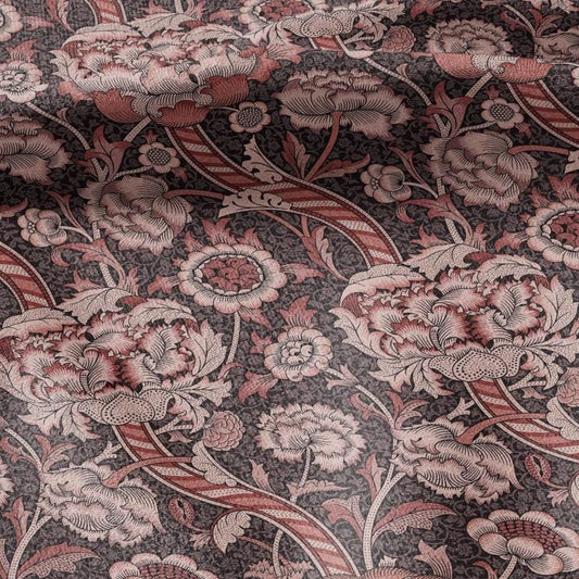 William Morris Wandle red print on 100% LINEN - Victorian Art crafts linen - botanical Historical upholstery home textile 3167