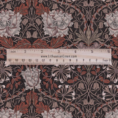 100% linen fabric William Morris Honeysuckle brown print - Victorian Art crafts - Historical pattern fabric upholstery dress making 2979B