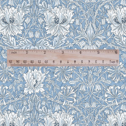 100% linen fabric William Morris Honeysuckle blue print - Victorian Art crafts - Historical pattern fabric upholstery dress making 3301