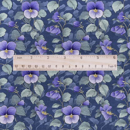 100% LINEN Fabric floral with Viola flower - heavy linen fabric with dark purple print for upholstery home decor curtains dress making
