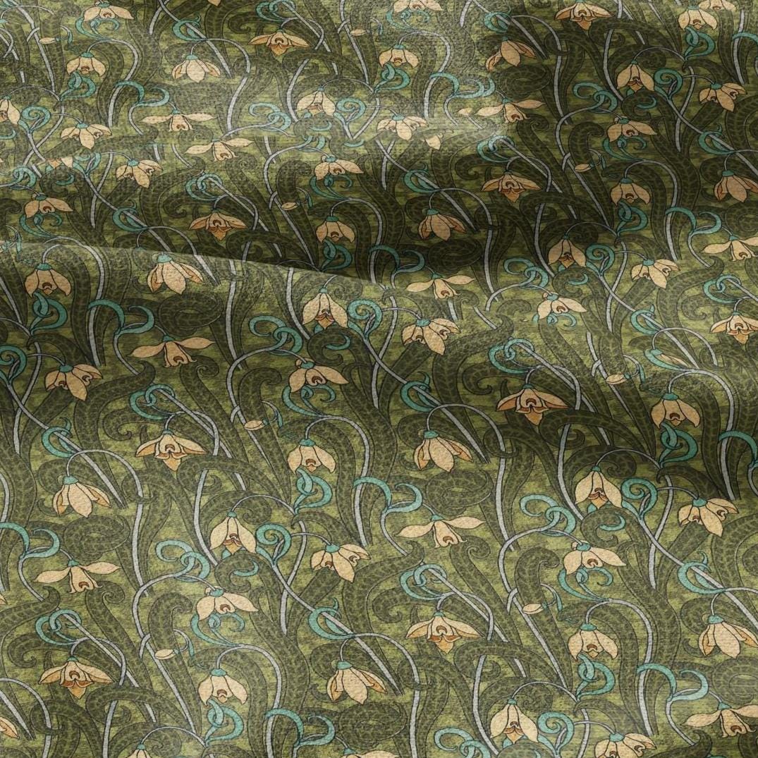 100% linen  Snowdrop prints fabric for Curtain Upholstery Cushion - Art deco flower print fabric for dress making sewing