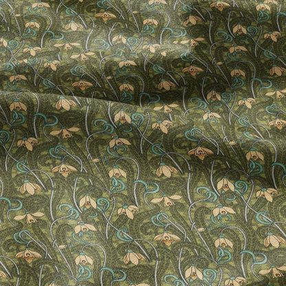 100% linen  Snowdrop prints fabric for Curtain Upholstery Cushion - Art deco flower print fabric for dress making sewing
