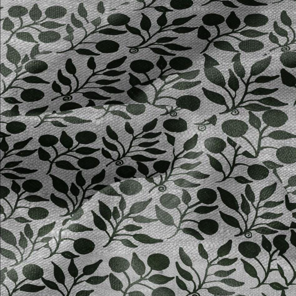 100% LINEN Fabric William Morris Rosehip green gray - oatmeal linen fabric with botanical print - Victorian Art Craft Historical 3296