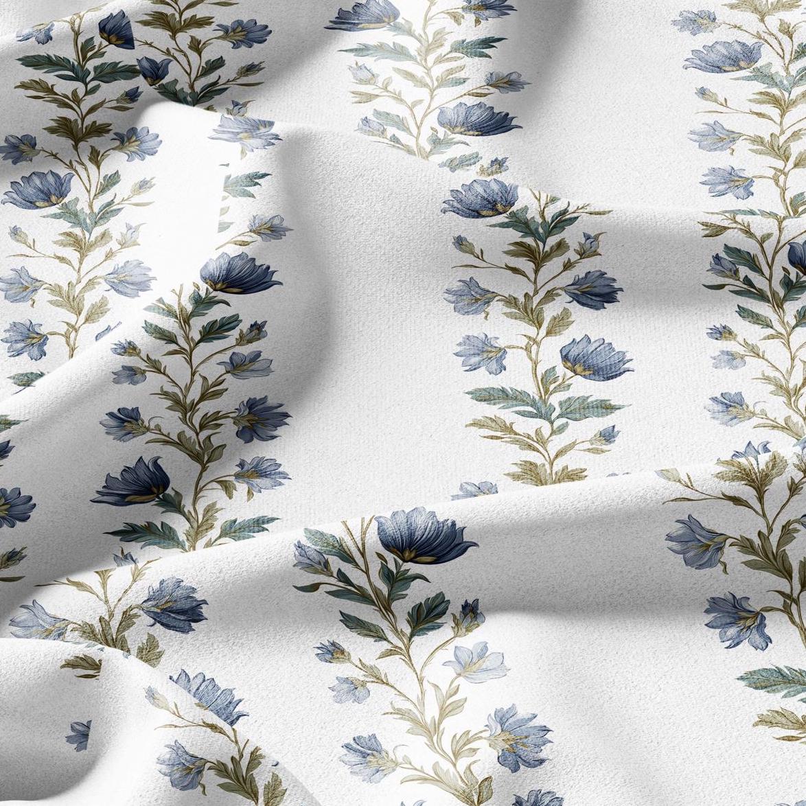 100% LINEN Fabric floral stripe print - for upholstery home decor - medium for dress making 2915