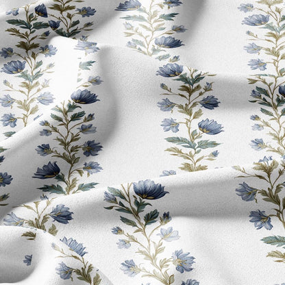 100% LINEN Fabric floral stripe print - for upholstery home decor - medium for dress making 2915