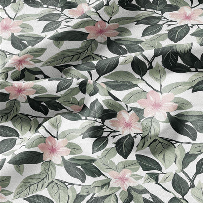 100% LINEN Fabric pink flowers - floral greenery Fabric by Yard by LithuanianLinen for upholstery dressmaking curtains home textile 2032
