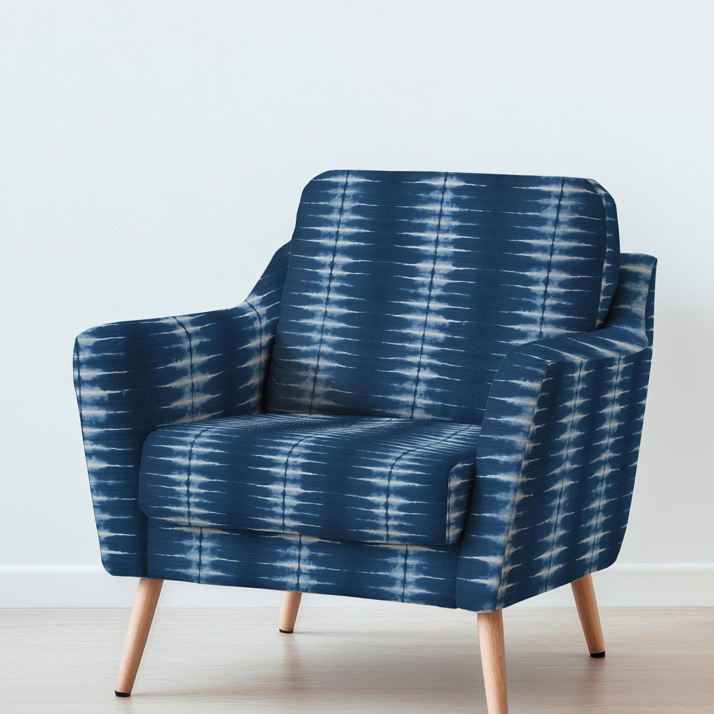 100% LINEN Fabric UPHOLSTERY 12oz - Indigo Shibori abstract stripe - Modern Geometric Dark Blue Neutral Minimal upholstery 2966