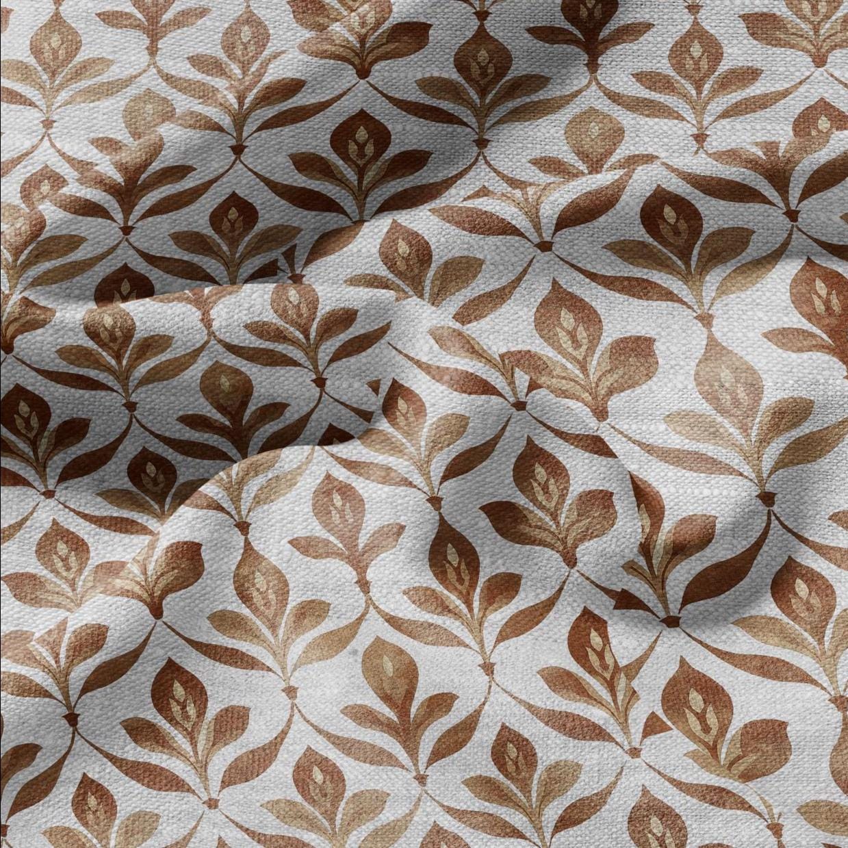 100% LINEN Fabric Brown naive flower print - sepia brown  - for upholstery home decor - medium for dress making 2909