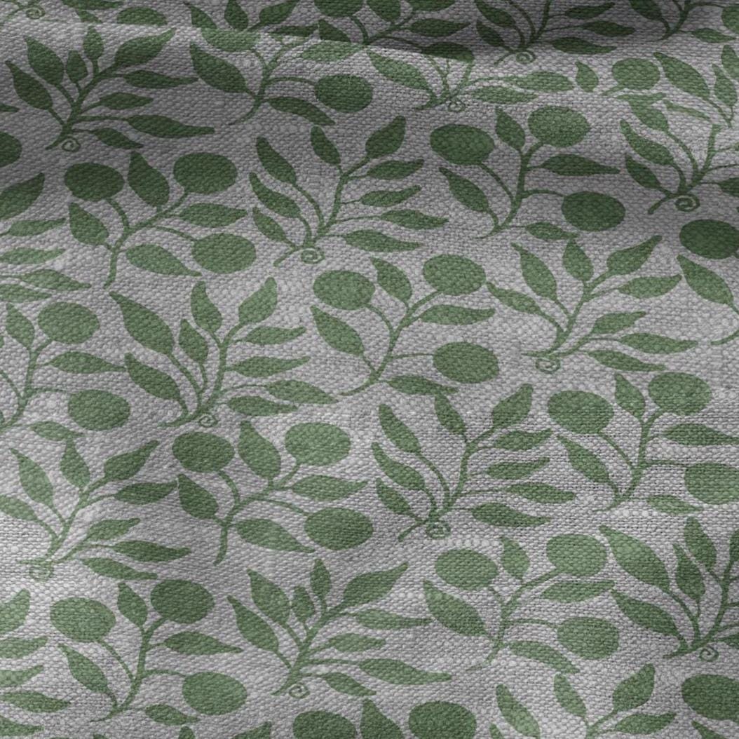 100% LINEN Fabric William Morris Rosehip sage green gray - oatmeal linen fabric with botanical print - Victorian Art Craft Historical 3268