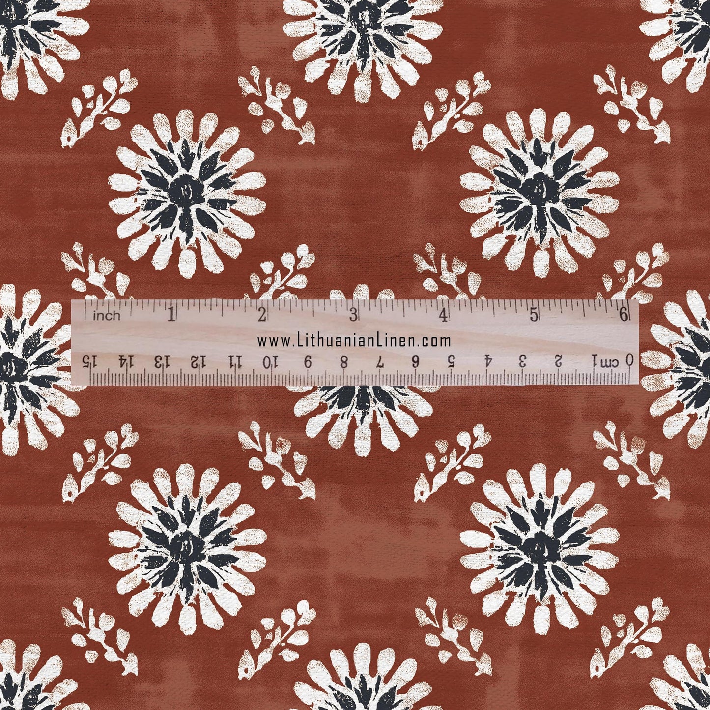 100% LINEN Fabric floral print - muddy brown white stripe block print linen heavy for upholstery home decor - medium for dress making 2808