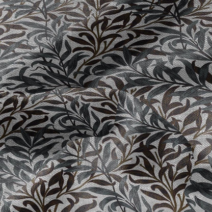 100% LINEN Fabric William Morris Bough Willow gray - oatmeal natur linen fabric with botanical print - Victorian Art Craft Historical 3174