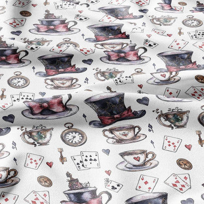 100% LINEN Fabric with Abstract Alice in wonderland pattern - linen fabric for upholstery home decor dressmaking clothing sewing 2217
