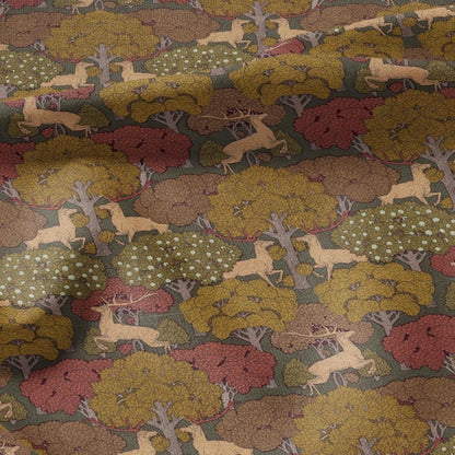 100% linen Deer prints fabric for Curtain Upholstery Cushion - Autumn trees print fabric for dress making sewing