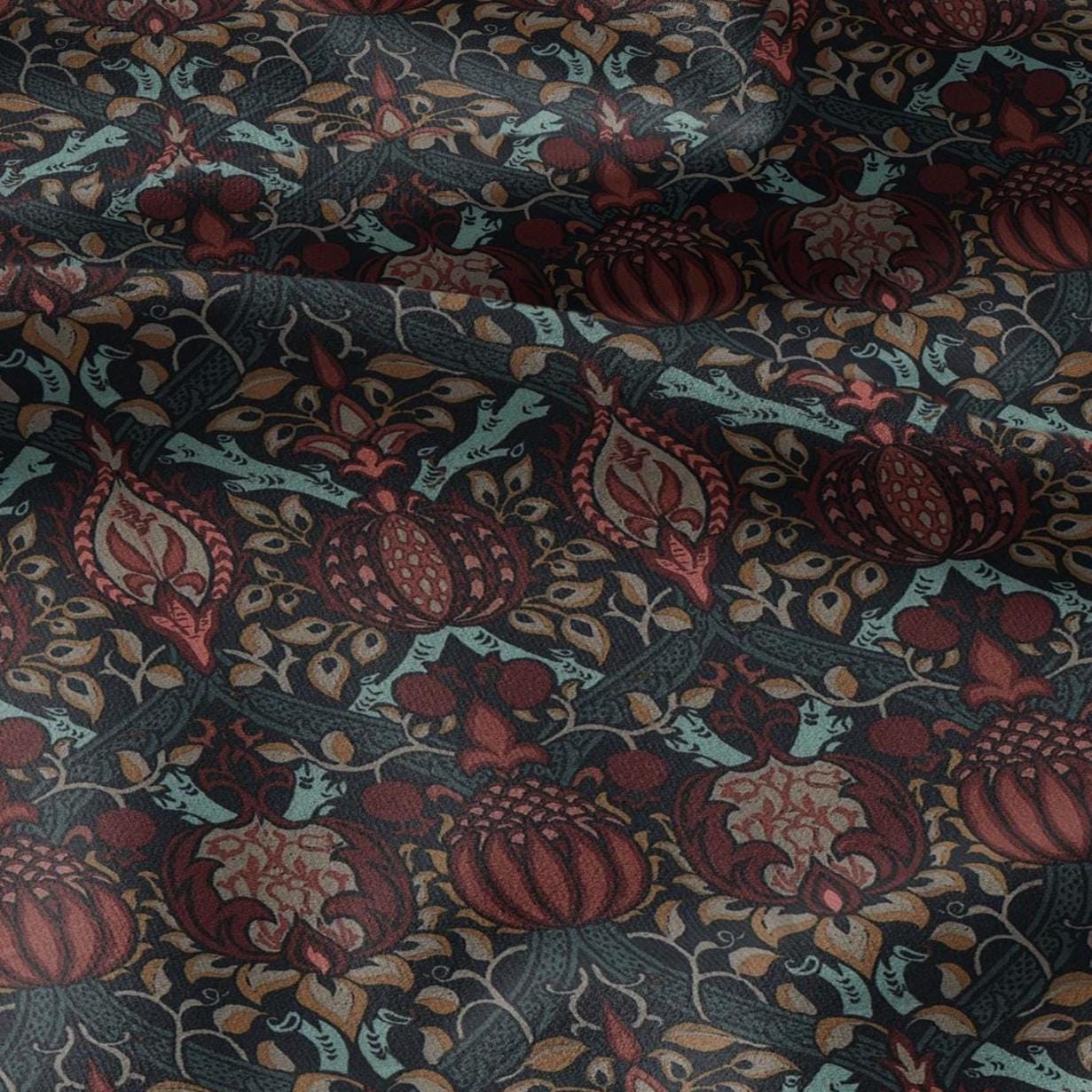100% LINEN Fabric William Morris Granada print - British linen floral upholstery home textile Victorian fabrics green blue 3202