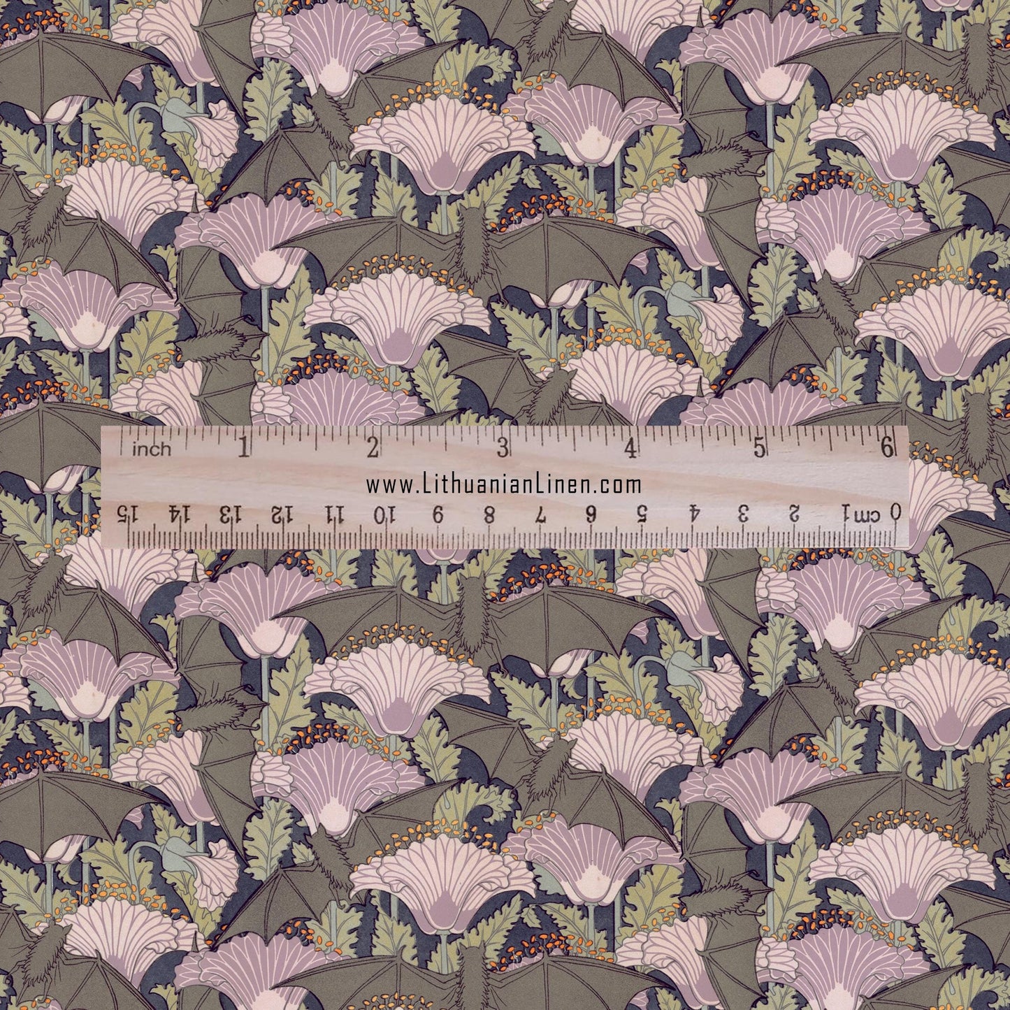 100% linen Vintage BAT fabric for Curtain Upholstery Cushion - grey pink print fabric for dress making sewing