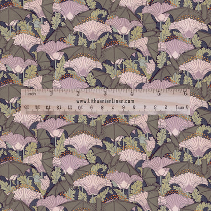100% linen Vintage BAT fabric for Curtain Upholstery Cushion - grey pink print fabric for dress making sewing