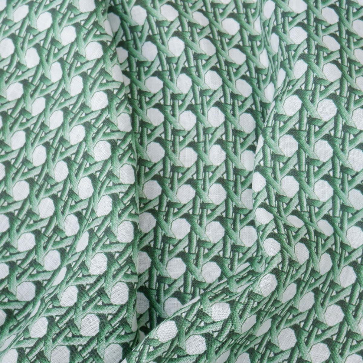 100% LINEN Fabric green bamboo trellis - botanical textile artisan fabrics green white 3685