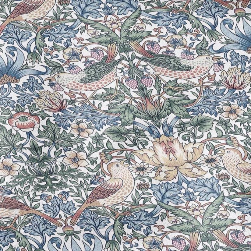 William Morris Strawberry thief 100% LINEN Art Crafts Fabric - British Victorian floral bird - home decor upholstery - clothing sewing 3730