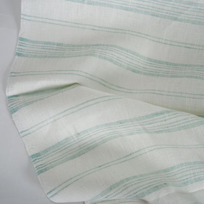 Premium Linen striped Fabric in green white | Heavy weight French country stripes in green white